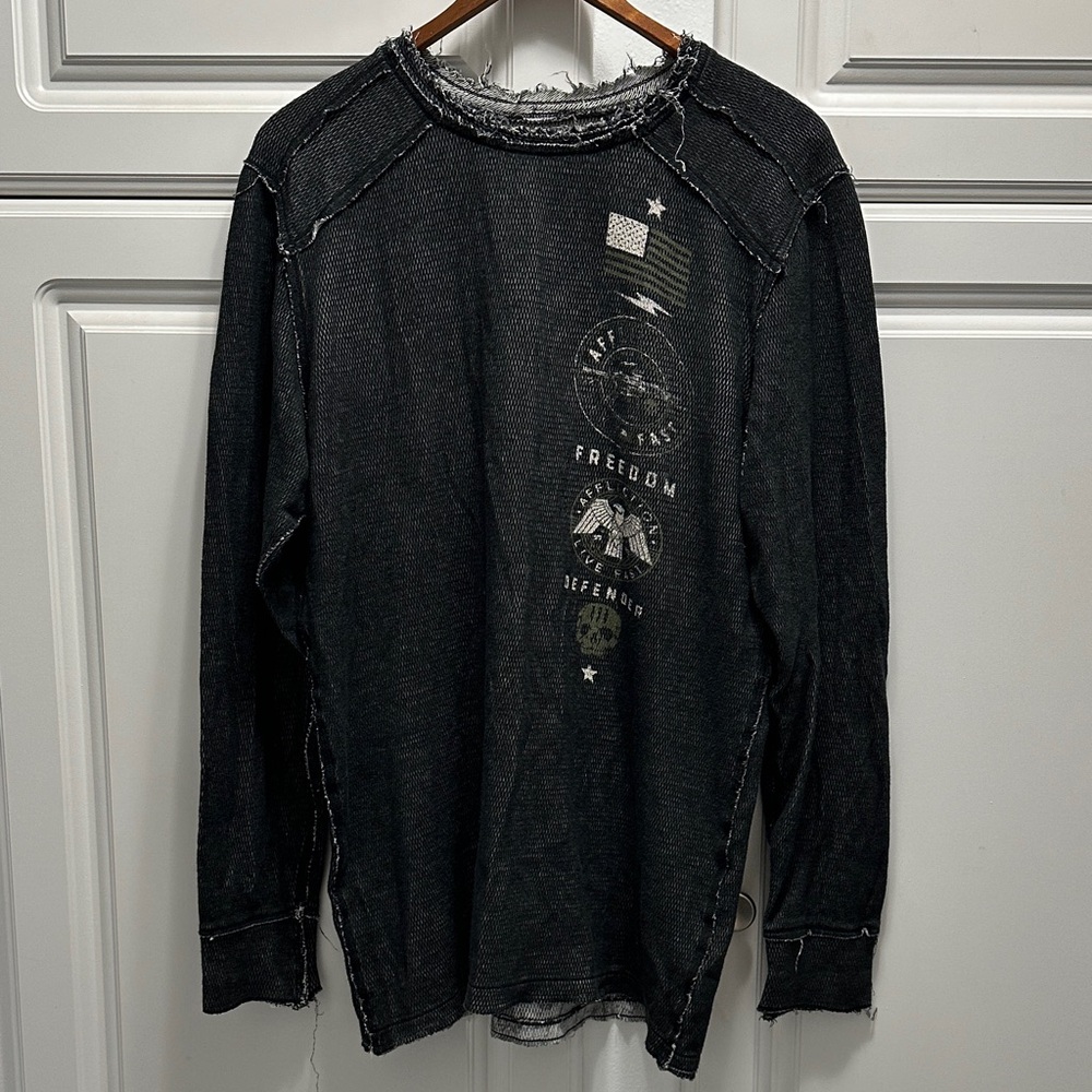 Affliction 2-1 Black Distressed Long Sleeve Tee